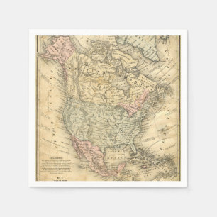 Serviettes En Papier Copie vintage de carte de l'Amérique du Nord