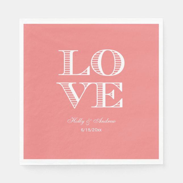 Serviettes En Papier Corail clair, serviettes AMOUR Blanches (Devant)