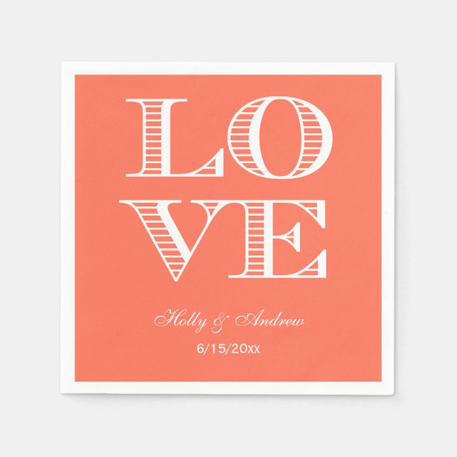 Serviettes En Papier Corail, serviettes AMOUR Blanches (Devant)