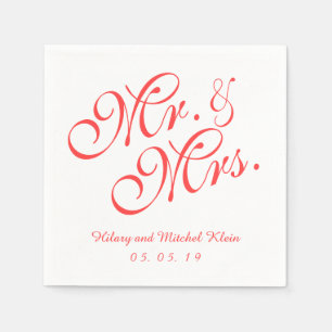 Serviettes En Papier Coral Red M. et Mme Mariage Papier Napkins