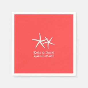 Serviettes En Papier Coral Red Starfish Beach Mariage