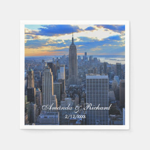Serviettes En Papier Coucher de soleil sur la ligne d'horizon de NYC en