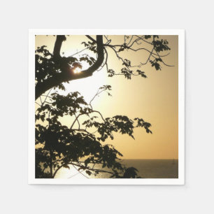 Serviettes En Papier Coucher du soleil à travers les arbres II Photogra