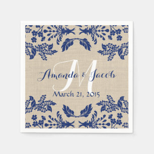 Serviettes En Papier Country Garden Damask Blue et Burlap