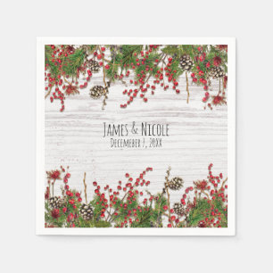 Serviettes En Papier Country Winter Holiday Berries & Pine Cone Mariage