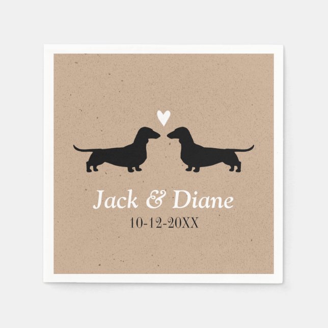 Serviettes En Papier Couple Mariage Dachshund avec texte personnalisé (Devant)