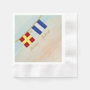 Serviettes En Papier Couples Monogramme Signal Maritime Drapeaux Aquare