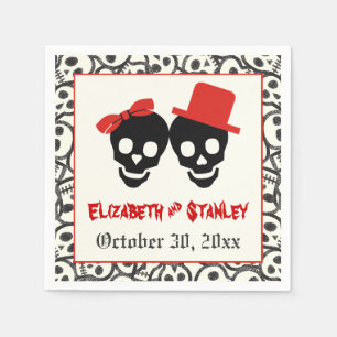 Serviettes En Papier Crânes amusants Halloween rouge et noir mariage