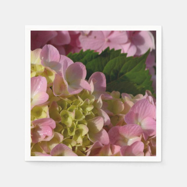 Serviettes En Papier Crème rose Hydrangeas jaune rose vert floral (Devant)