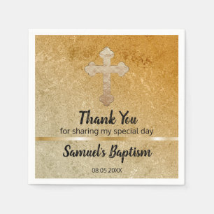 Serviettes En Papier Croix d'or Baptême bébé Papier religieux