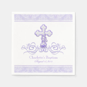 Serviettes En Papier Croix pourpre Damask Filles Baptême Communion Napk