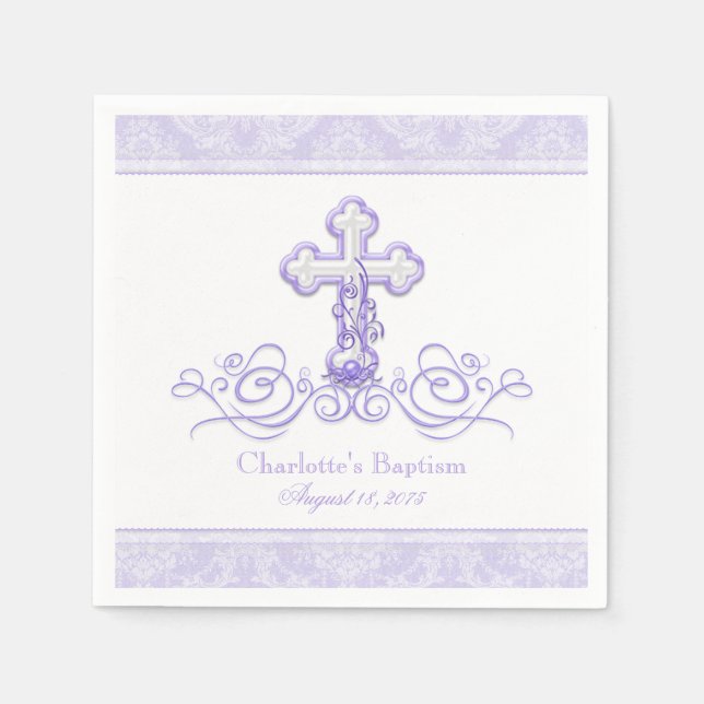 Serviettes En Papier Croix pourpre Damask Filles Baptême Communion Napk (Devant)