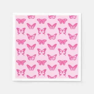 Serviettes En Papier Croquis de papillon, rose-clair et fuchsia