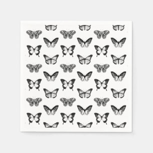Serviettes En Papier Croquis papillon, noir et blanc