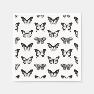 Serviettes En Papier Croquis papillon, noir et blanc
