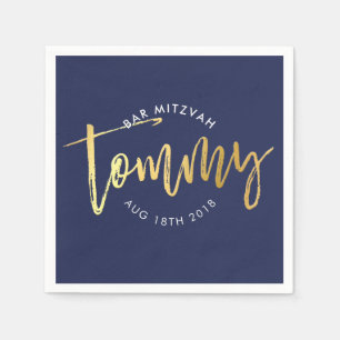 Serviettes En Papier CUSTOM Bar Mitzvah déjeuner pour Tommy navy + or