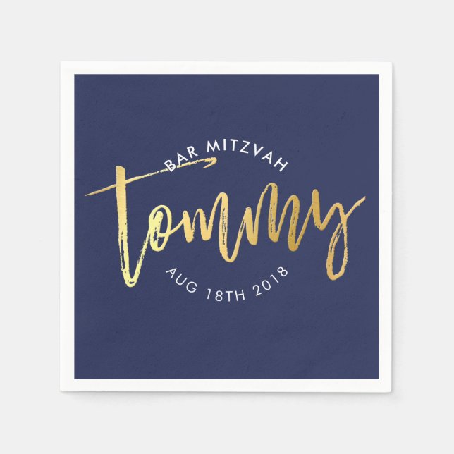 Serviettes En Papier CUSTOM Bar Mitzvah déjeuner pour Tommy navy + or (Devant)