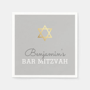 Serviettes En Papier CUSTOM Bar Mitzvah or moderne étoile gris