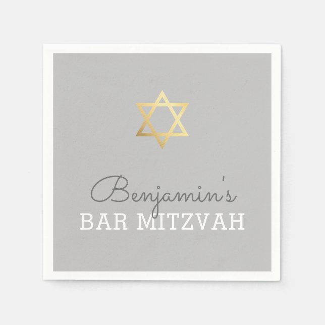 Serviettes En Papier CUSTOM Bar Mitzvah or moderne étoile gris (Devant)