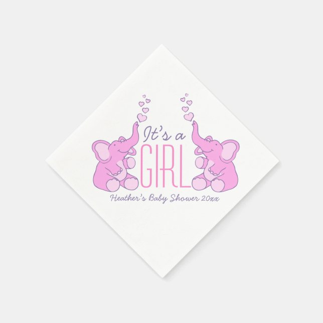 Serviettes En Papier Cute Elephant rose nommé baby shower fille napkin (Coin)
