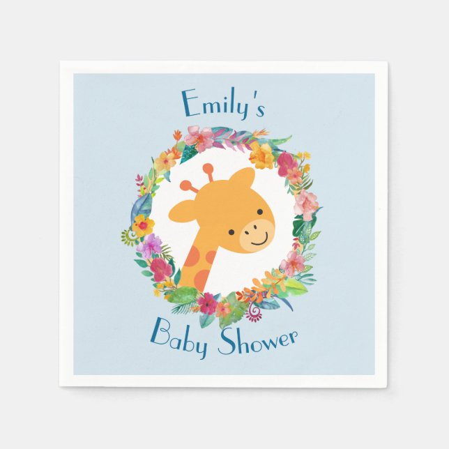 Serviettes En Papier Cute Giraffe avec un Baby shower de couronne fleur (Devant)