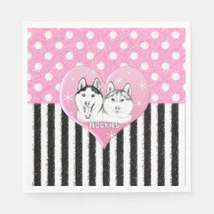 Serviettes En Papier Cute Huskies motif rose