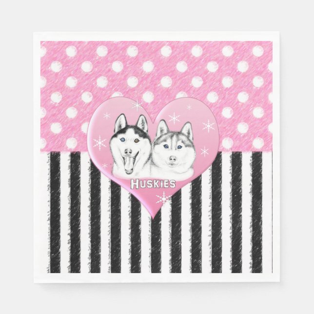 Serviettes En Papier Cute Huskies motif rose (Devant)
