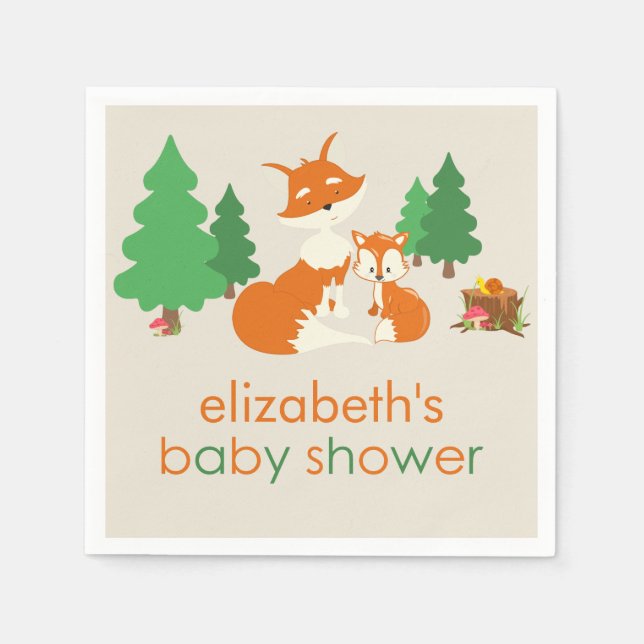 Serviettes En Papier Cute Little Fox et maman Baby shower papier servie (Devant)