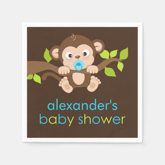 Serviettes En Papier Cute Little Monkey Boy Baby shower Papier (Devant)