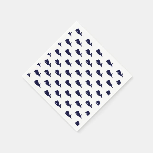 Serviettes En Papier Cute Little Navy Motif de baleine bleue sur blanc (Coin)