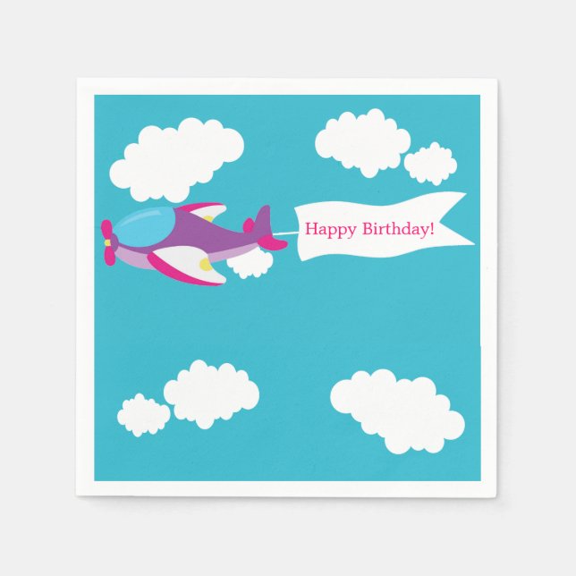 Serviettes En Papier Cute Petit Avion Girl Papier d'Anniversaire (Devant)