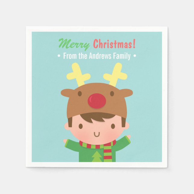 Serviettes En Papier Cute Reindeer Boy Christmas Party Fournitures (Devant)