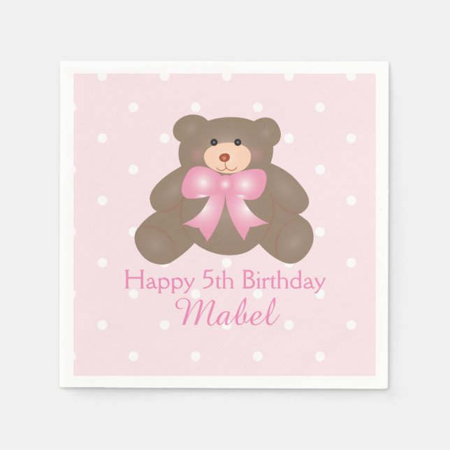Serviettes En Papier Cute rose Ruban Teddy Bear Fille Anniversaire (Devant)
