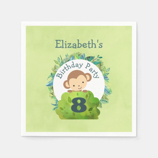 Serviettes En Papier Cute Safari Singe Personnalisé Anniversaire (Devant)