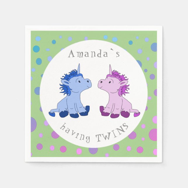Serviettes En Papier Cute Unicorn Twins Baby shower Party (Devant)