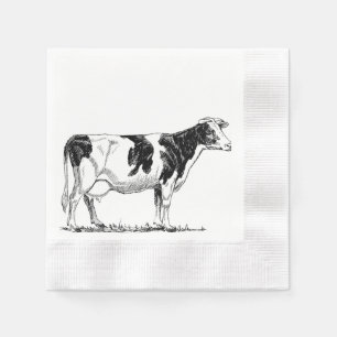 Serviettes En Papier Dairy Cow Holstein Dessin au crayon de Frésie