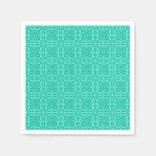 Serviettes En Papier Damas médiévale Fleur-de-lis, turquoise & aqua
