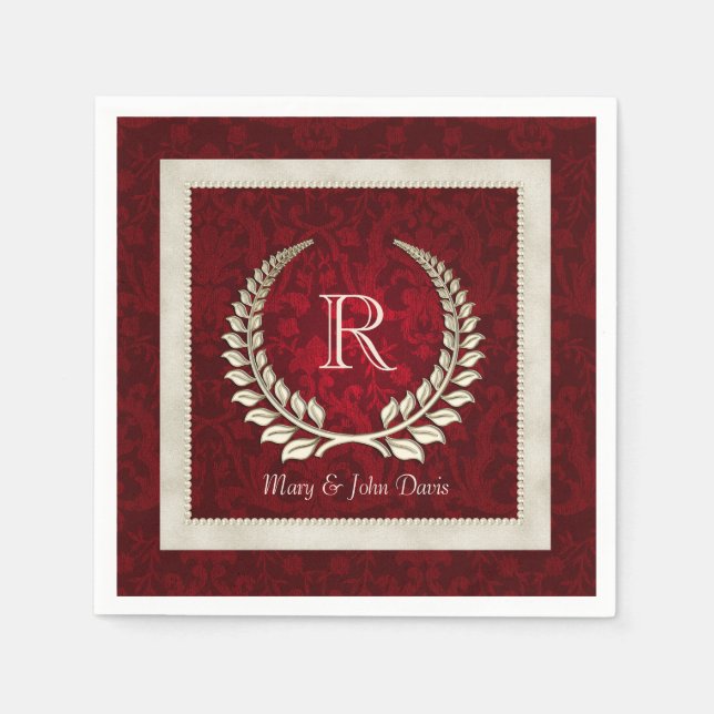 Serviettes En Papier Damas Velours Rouge Avec Cadre Perle (Devant)