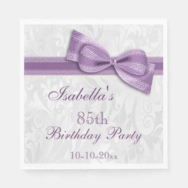 Serviettes En Papier Damask & Faux Bow Girls 85e anniversaire (Devant)