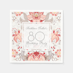Serviettes En Papier Damask Floral 80th Birthday Party Papier Napkin