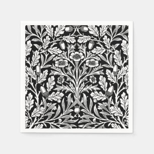 Serviettes En Papier Damassé florale de Nouveau d'art, noire et blanch
