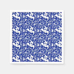 Serviettes En Papier Damassé florale d'Ikat - bleu et blanc de cobalt