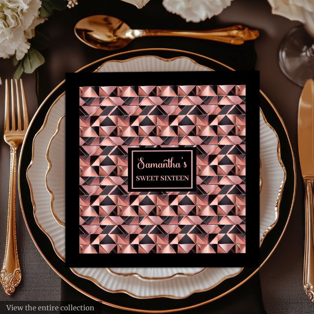 Serviettes en papier de couleurs tendance Rose Gol (Trendy Colors Napkins Rose Gold Glitter & Black)