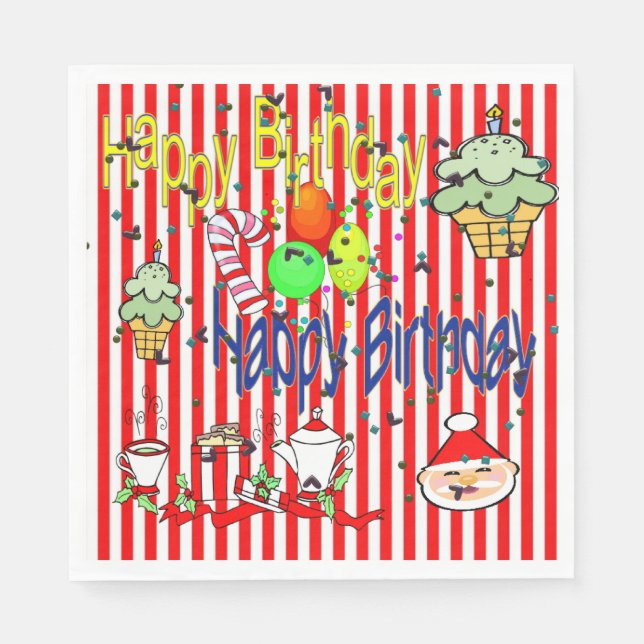 Serviettes en papier de Noël, Joyeux anniversaire (Devant)