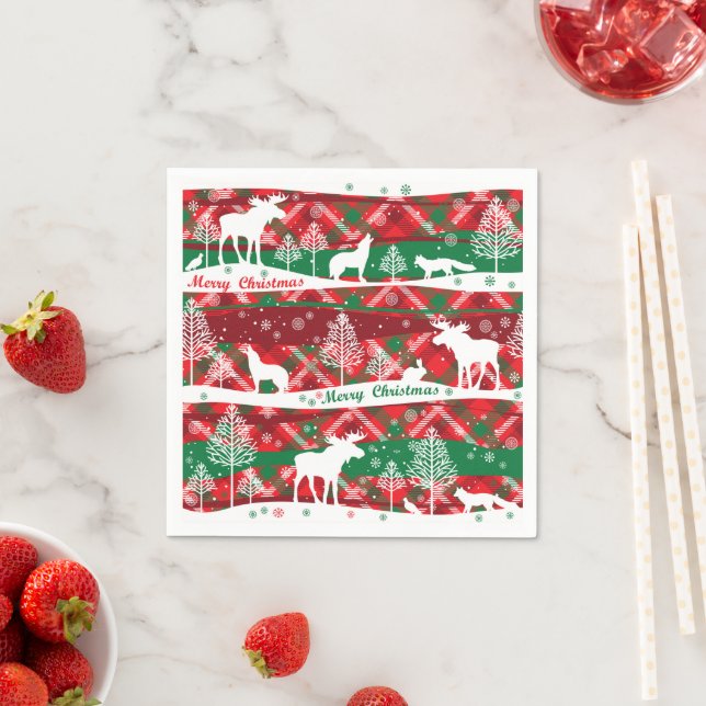 Serviettes en papier de Noël Russe Plaid (En situation)