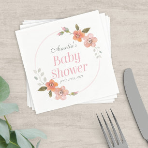 Serviettes En Papier Délicat Baby shower floral rose fille