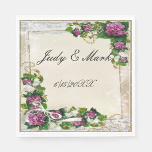Serviettes en papier dentelle et hydrangea violet