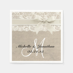 Serviettes En Papier Dentelles et burlap Mariage russe Napkin ivoire