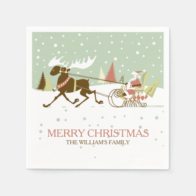 Serviettes En Papier Design de Noël rétro père Noël & Reindeer (Devant)