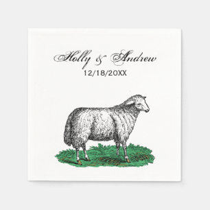 Serviettes En Papier Dessin d'animaux de ferme Brebis femelle Vintage C